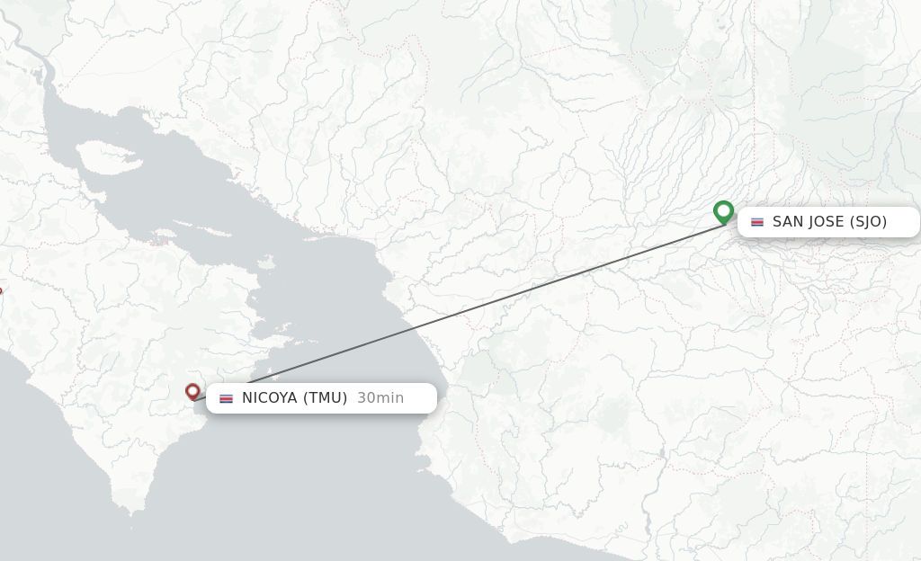 Flights from San Jose to Tambor route map