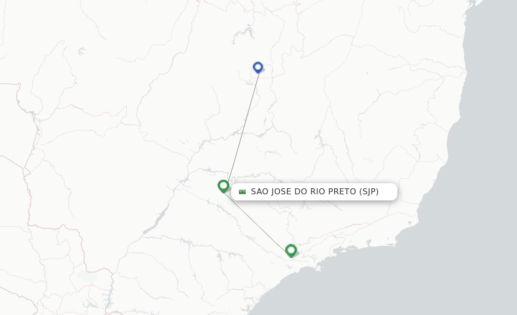 Route map with flights from Sao Jose Do Rio Preto with Gol