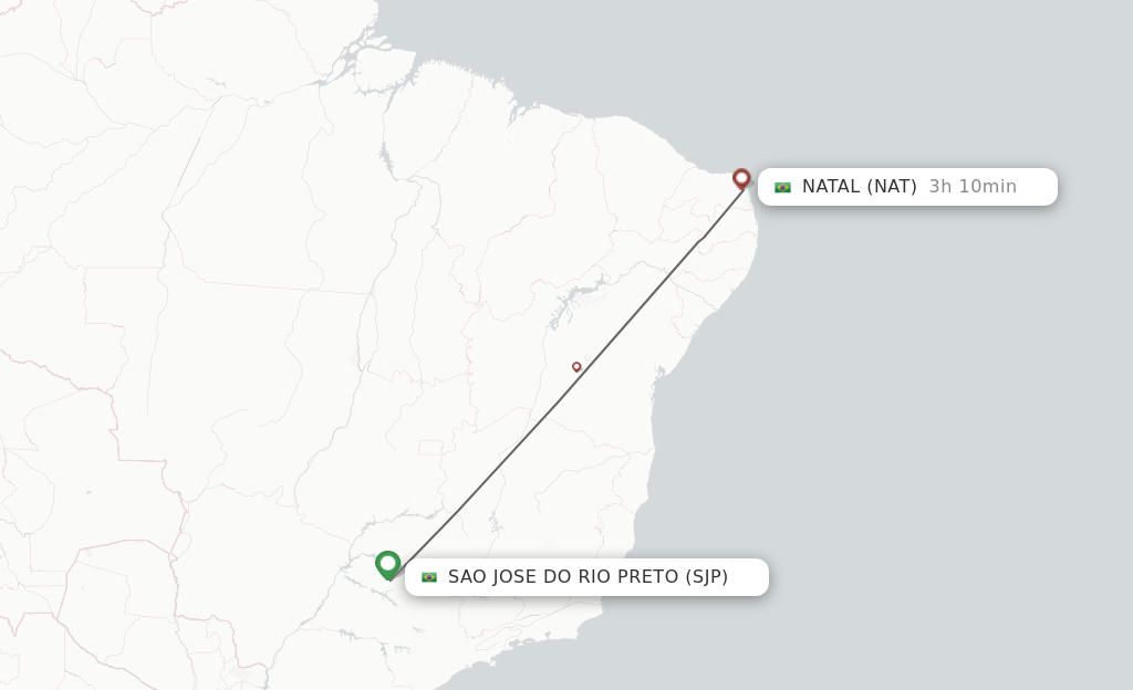 Flights from Sao Jose Do Rio Preto to Natal route map