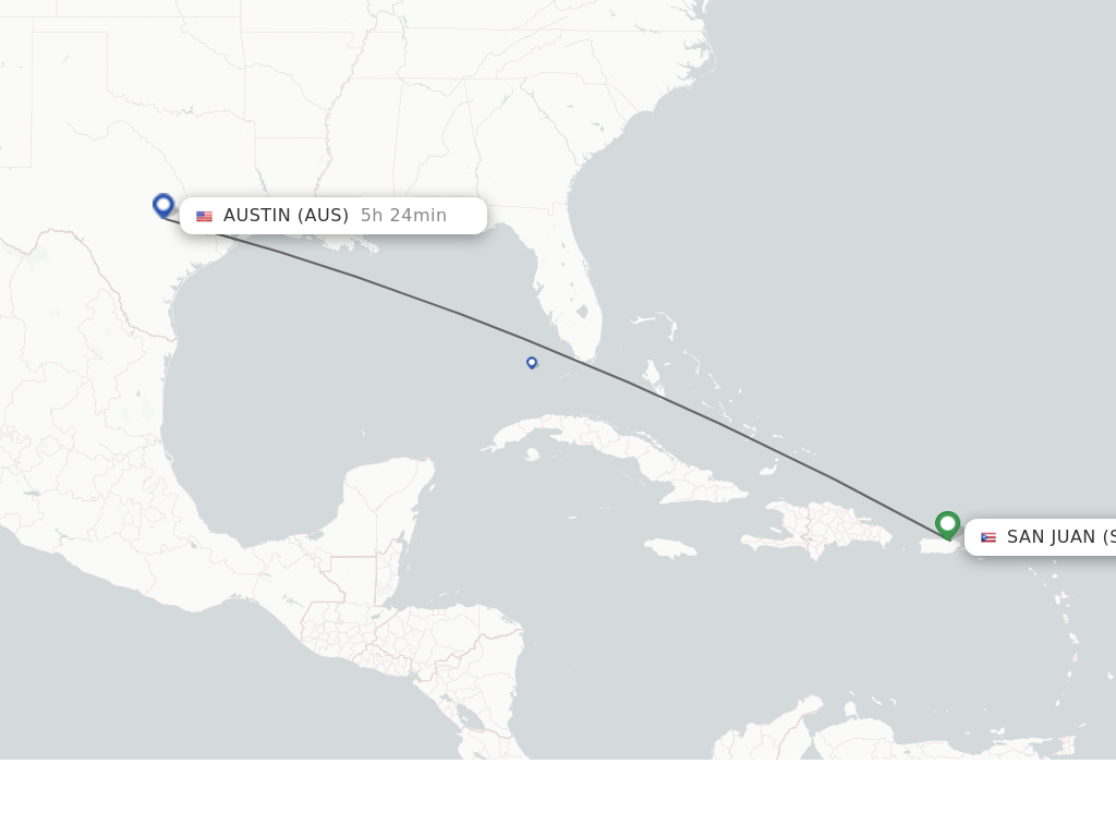 Flights from San Juan to Austin route map