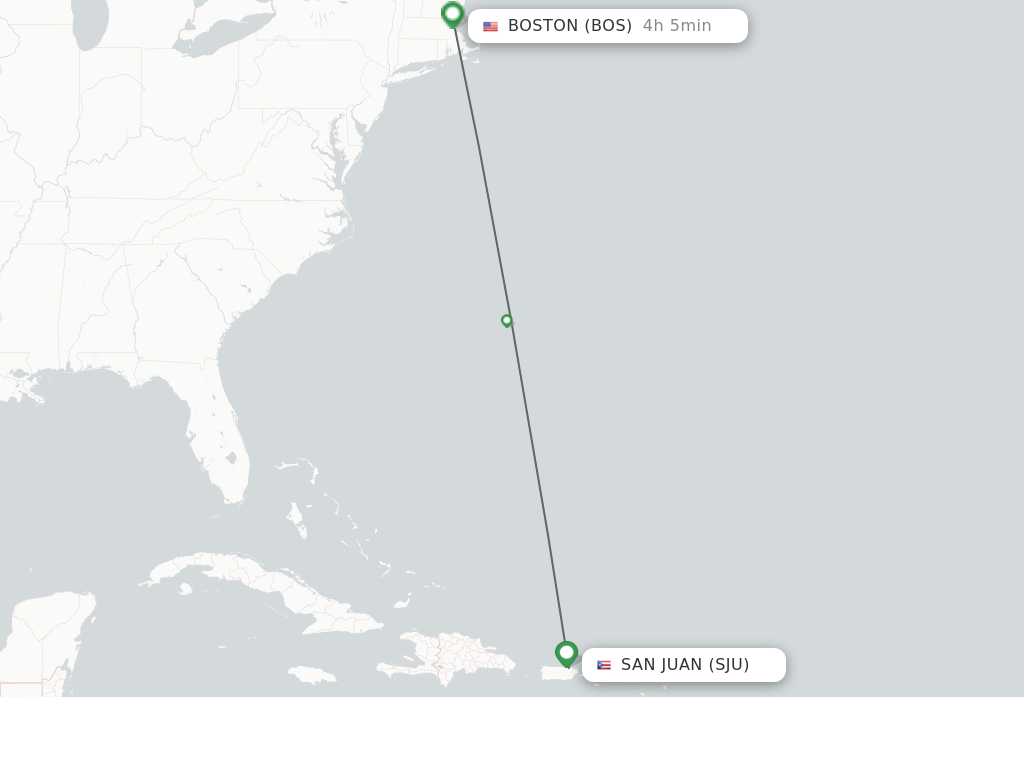Flights from San Juan to Boston route map