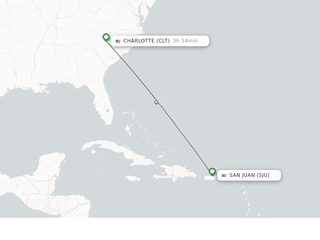 Flights from San Juan to Charlotte route map