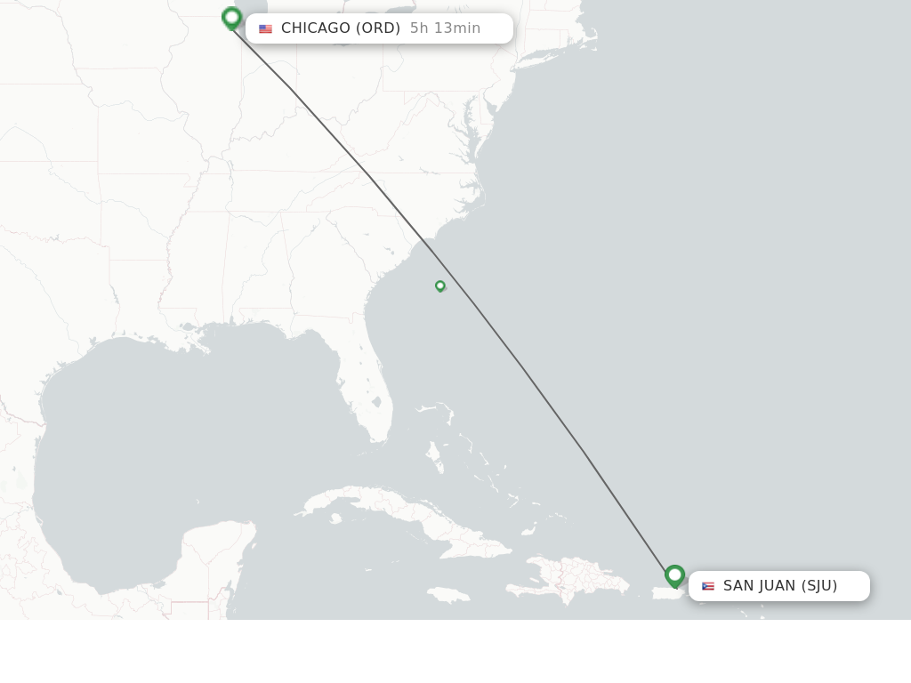 Flights from San Juan to Chicago route map