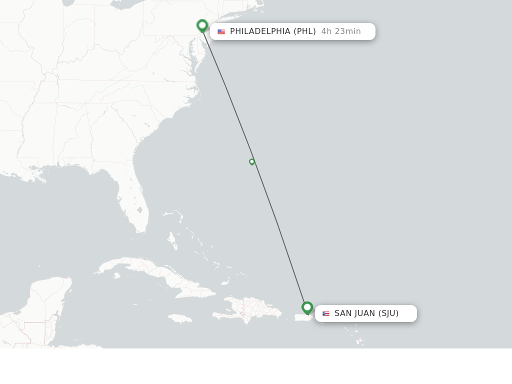 Flights from San Juan to Philadelphia route map