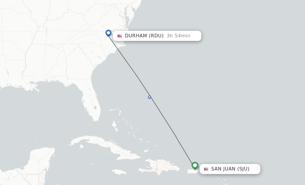 Flights from San Juan to Durham route map