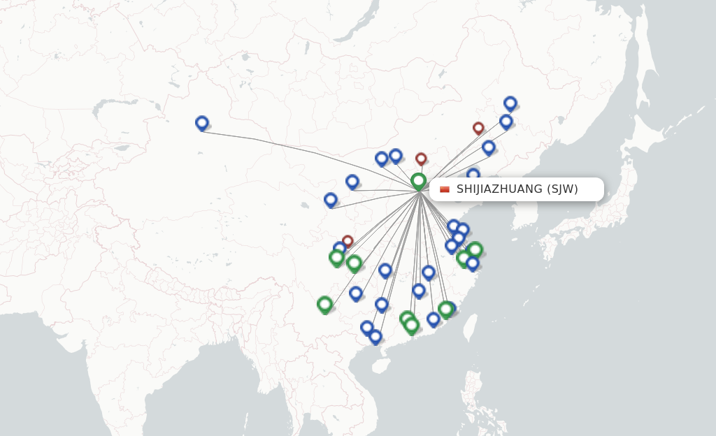Route map with flights from Shijiazhuang with Spring Airlines