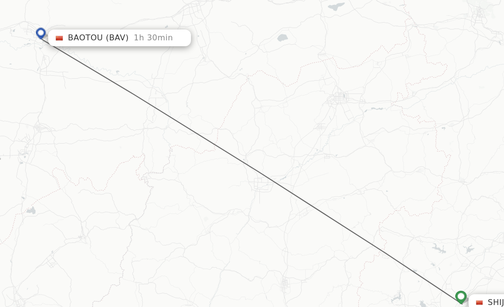 Flights from Shijiazhuang to Baotou route map