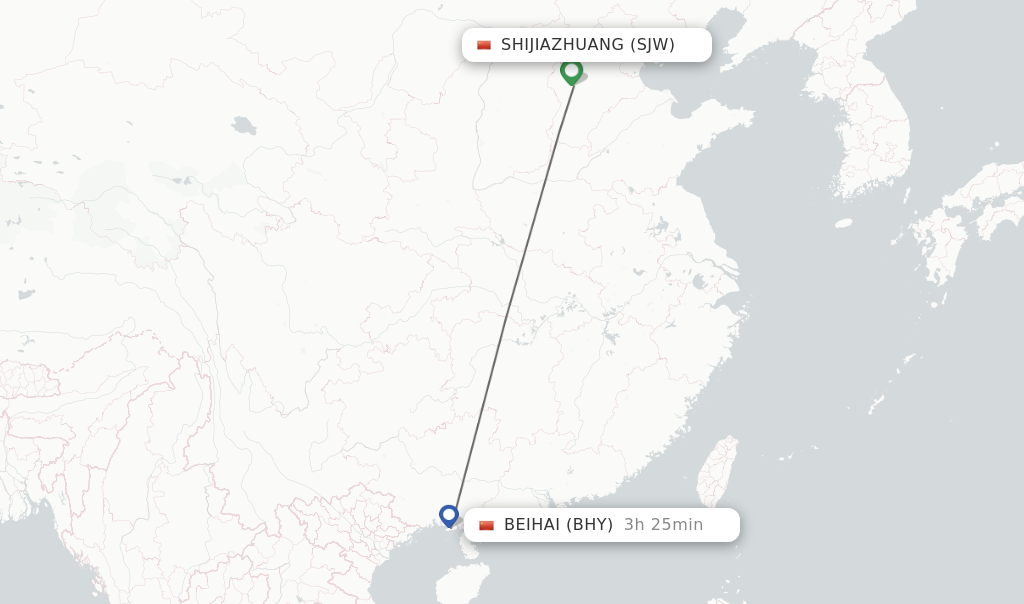 Flights from Shijiazhuang to Beihai route map