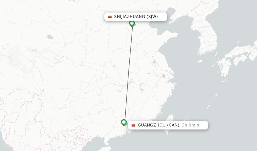Flights from Shijiazhuang to Guangzhou route map