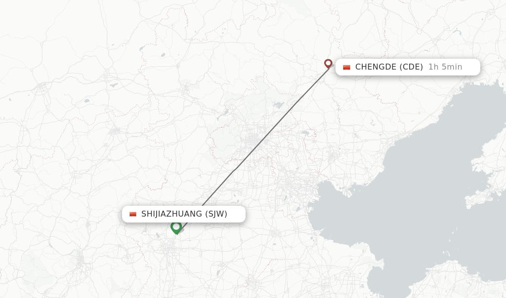Flights from Shijiazhuang to Chengde route map