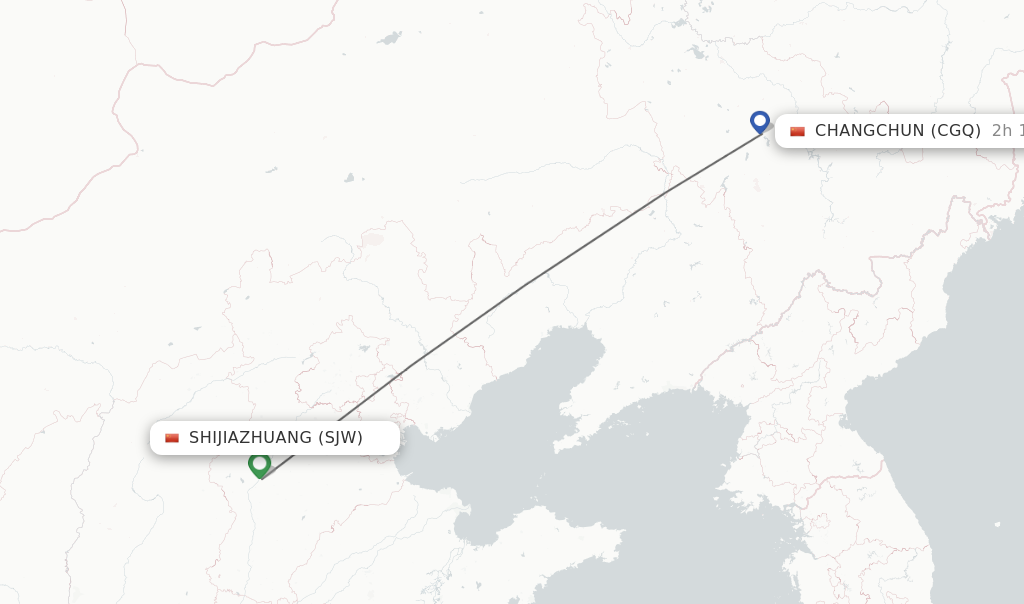 Flights from Shijiazhuang to Changchun route map