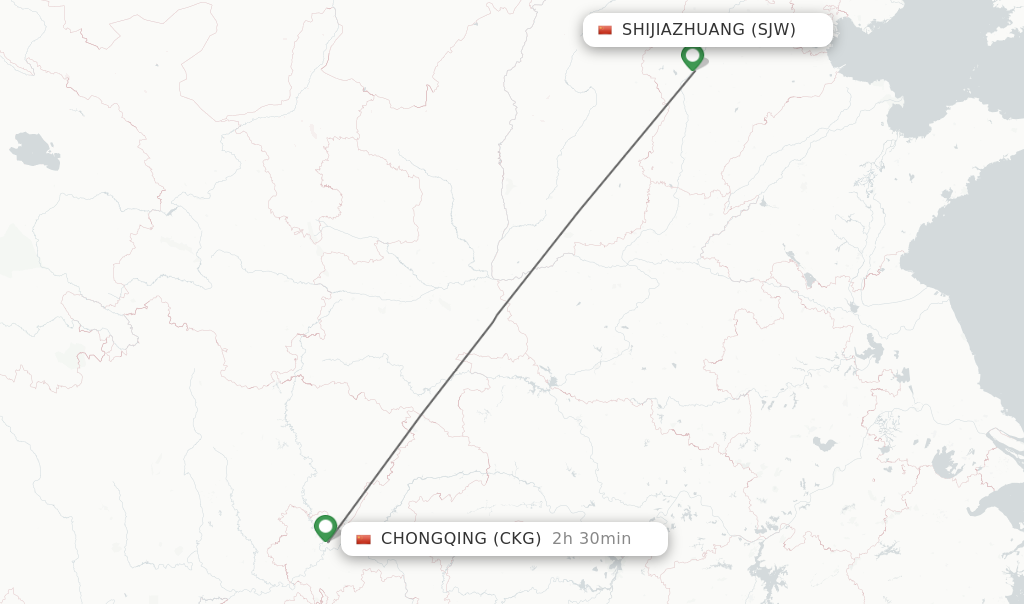 Flights from Shijiazhuang to Chongqing route map