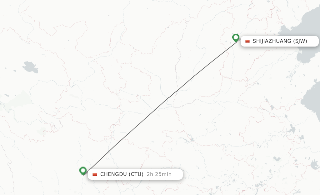 Flights from Shijiazhuang to Chengdu route map