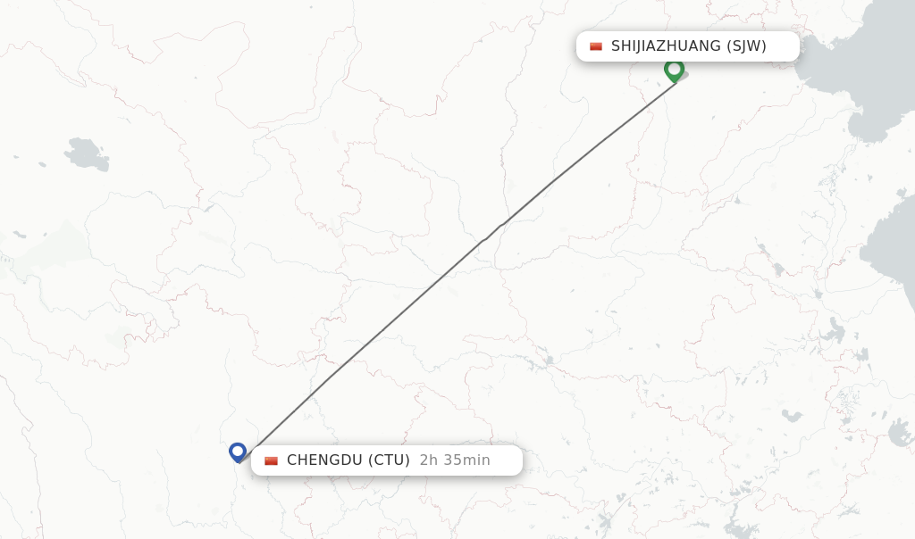 Flights from Shijiazhuang to Chengdu route map