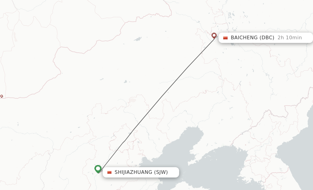 Flights from Shijiazhuang to Baicheng route map