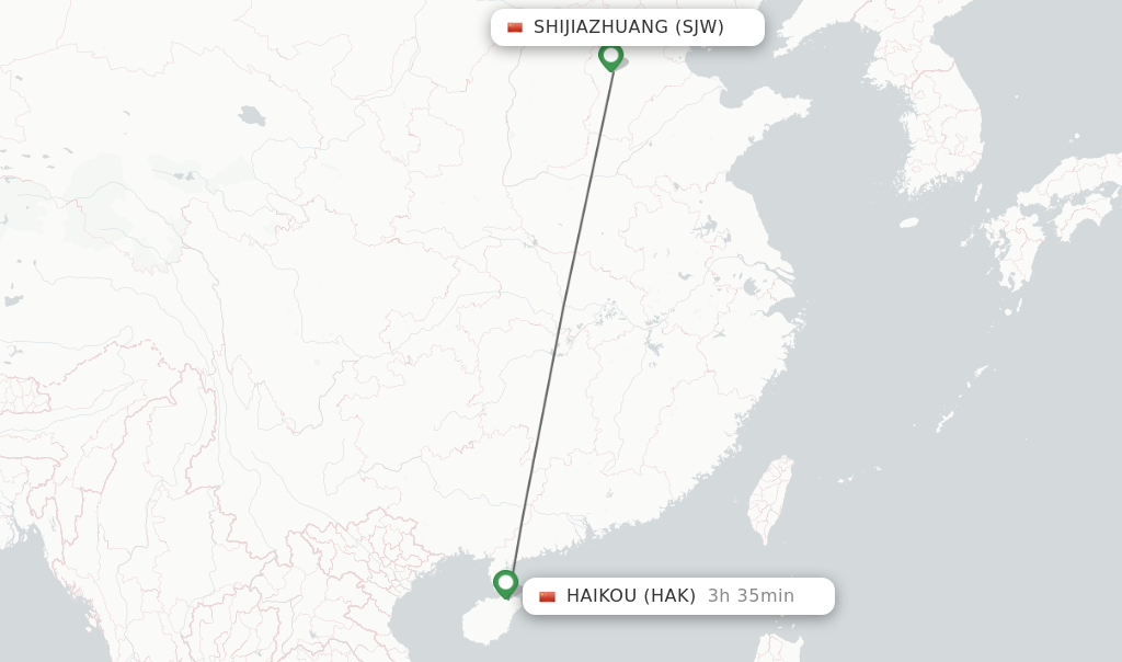 Flights from Shijiazhuang to Haikou route map