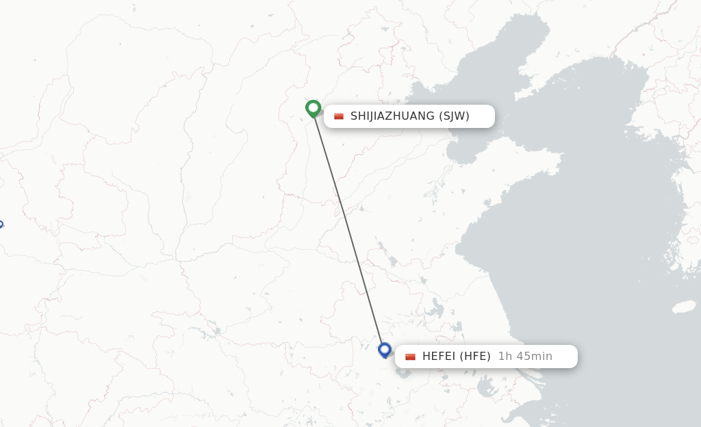Flights from Shijiazhuang to Hefei route map