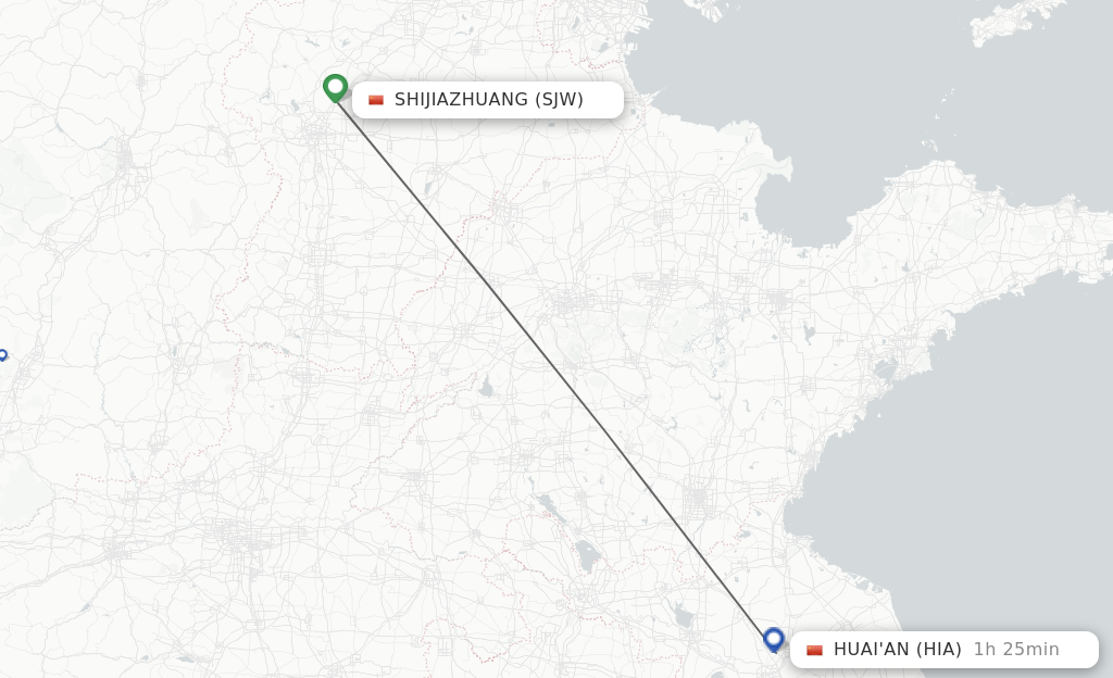 Flights from Shijiazhuang to Huai'an route map