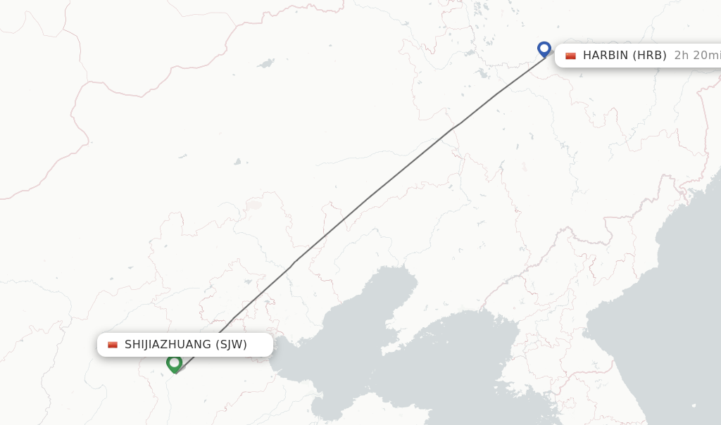 Flights from Shijiazhuang to Harbin route map