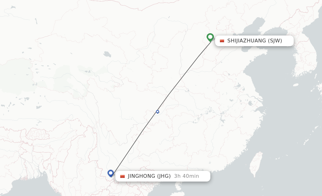Flights from Shijiazhuang to Jinghong route map