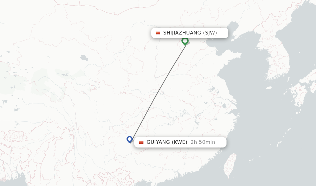 Flights from Shijiazhuang to Guiyang route map