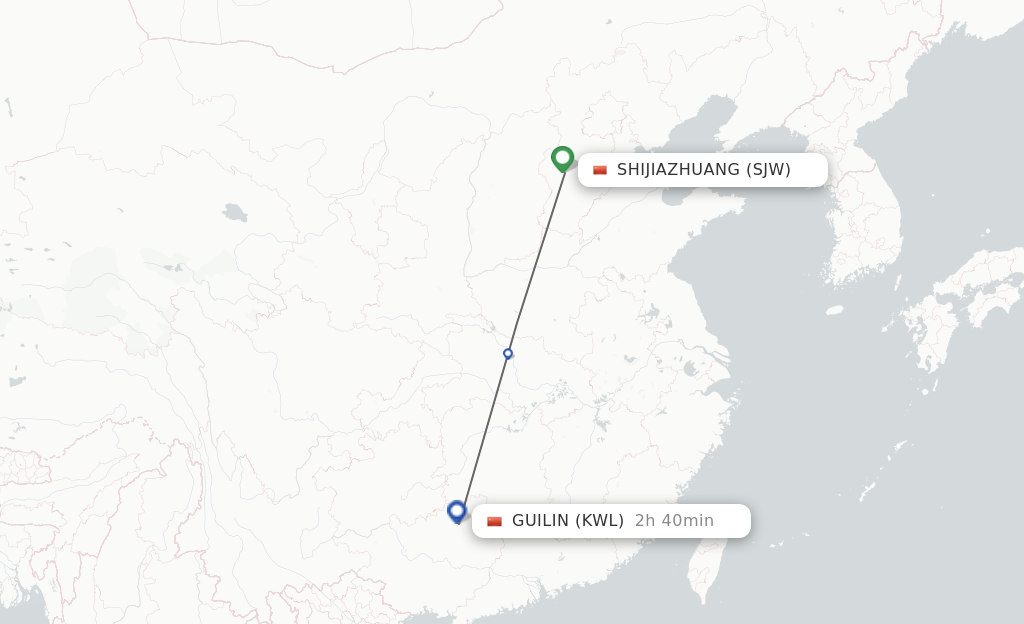 Flights from Shijiazhuang to Guilin route map
