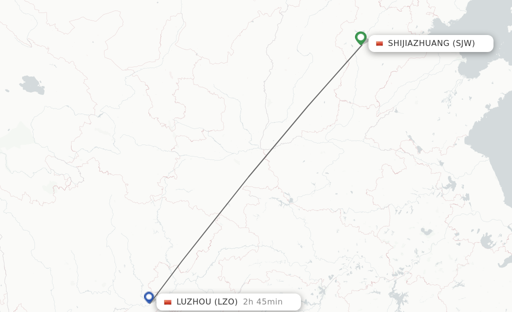 Flights from Shijiazhuang to Luzhou route map