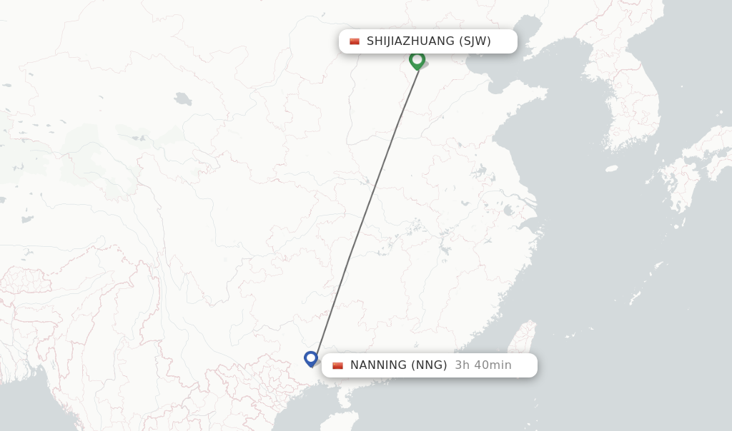 Flights from Shijiazhuang to Nanning route map