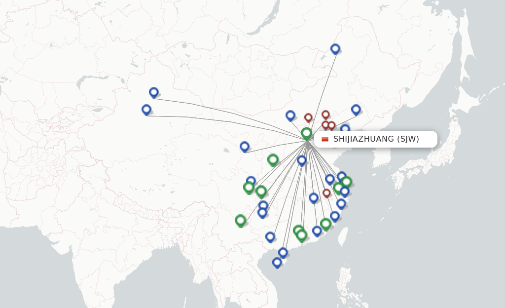 Route map with flights from Shijiazhuang with Hebei Airlines