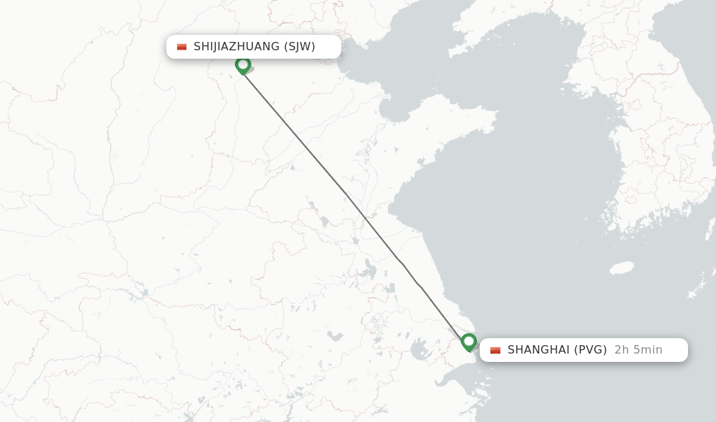 Flights from Shijiazhuang to Shanghai route map