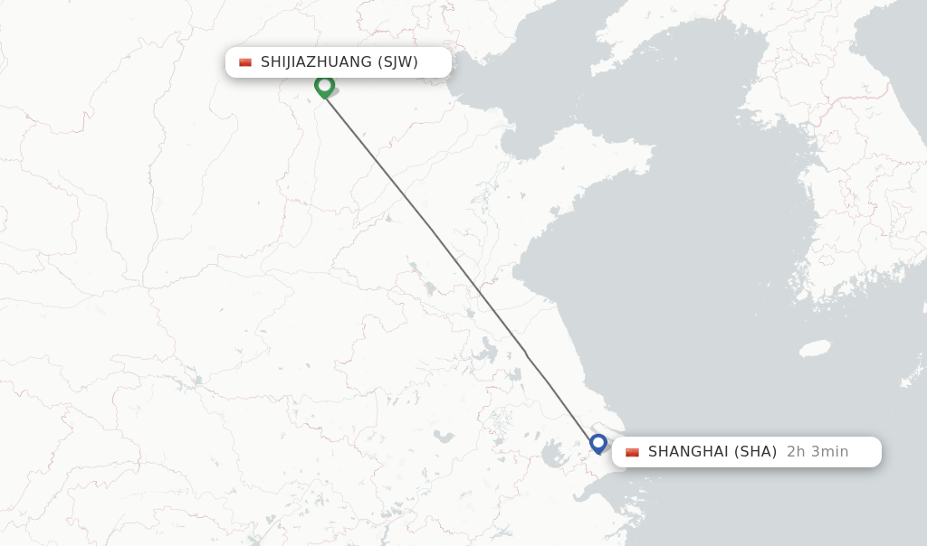 Flights from Shijiazhuang to Shanghai route map