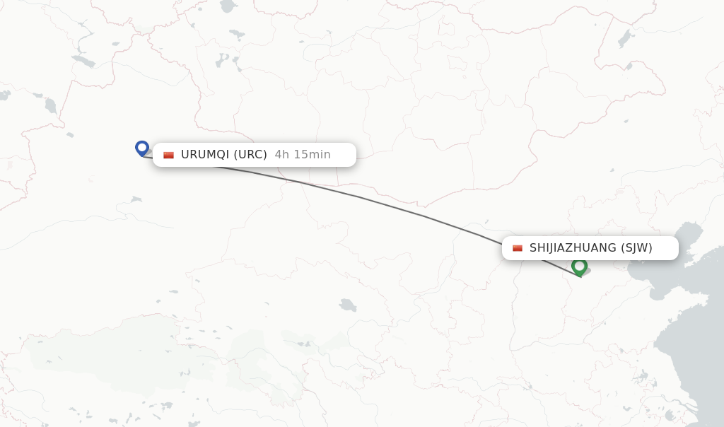Flights from Shijiazhuang to Urumqi route map