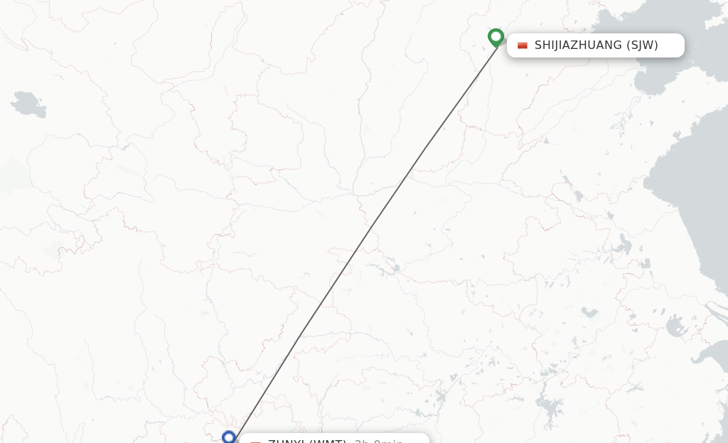 Flights from Shijiazhuang to Zunyi route map