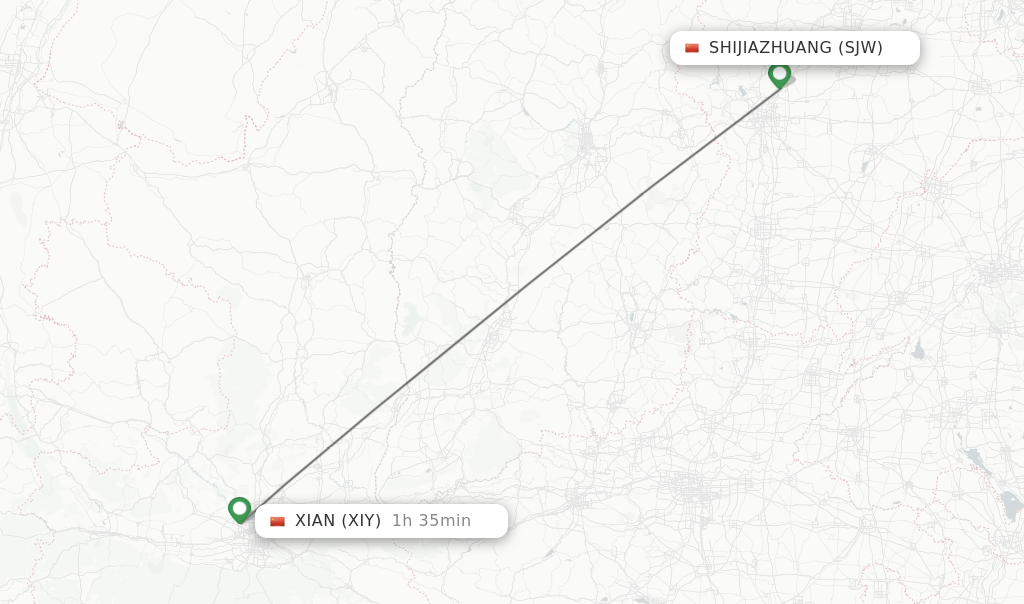 Flights from Shijiazhuang to Xian route map