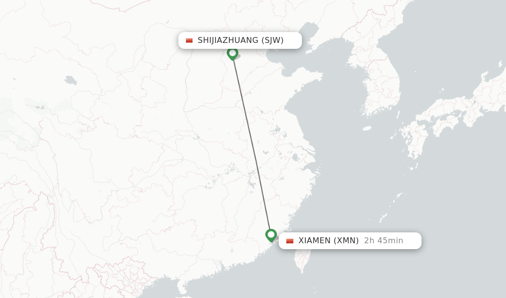 Flights from Shijiazhuang to Xiamen route map