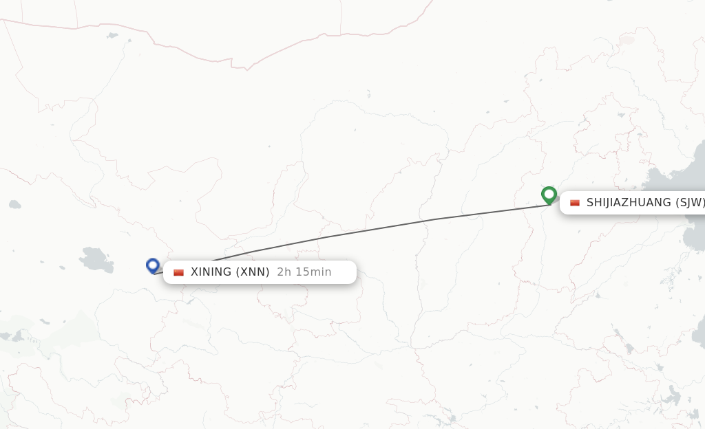 Flights from Shijiazhuang to Xining route map