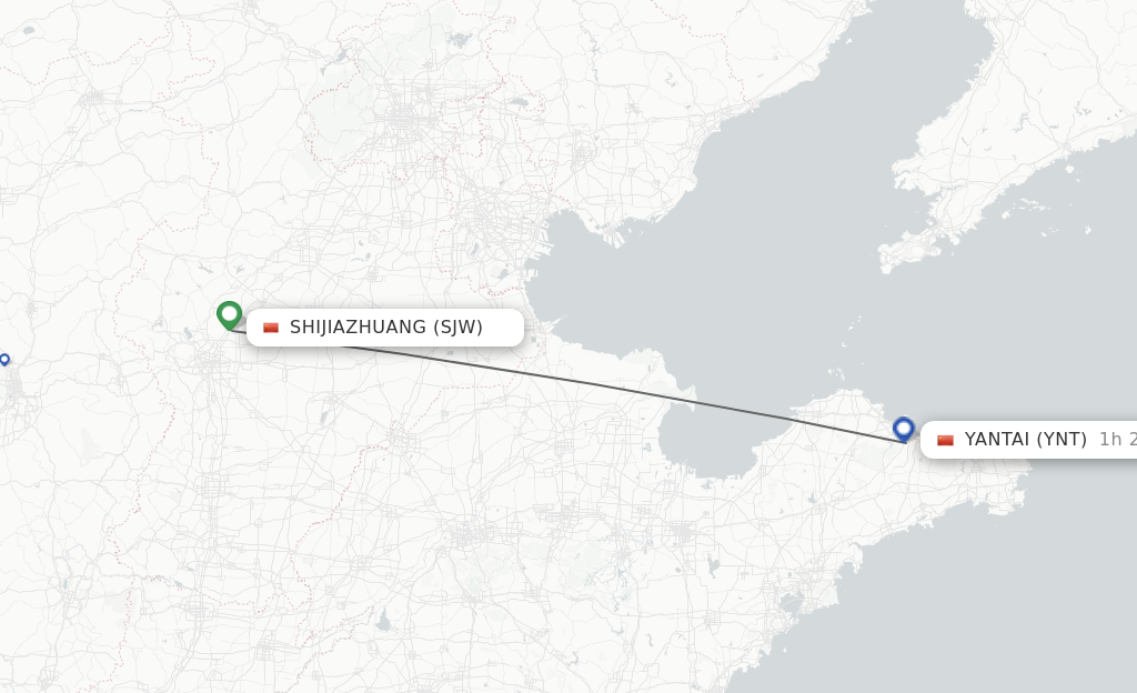 Flights from Shijiazhuang to Yantai route map