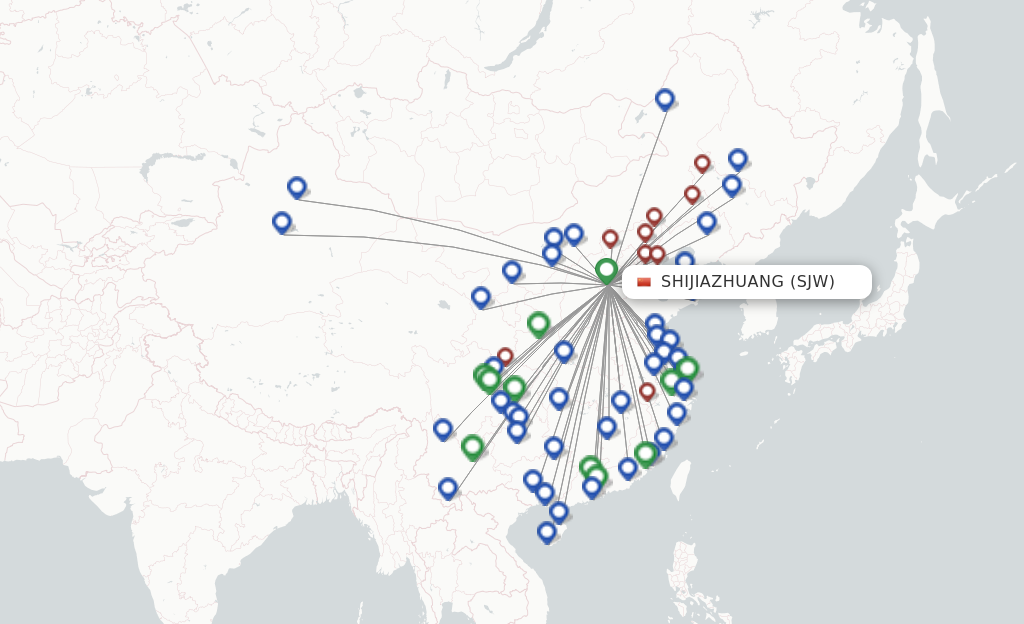 Flights from Shijiazhuang to Changzhou route map