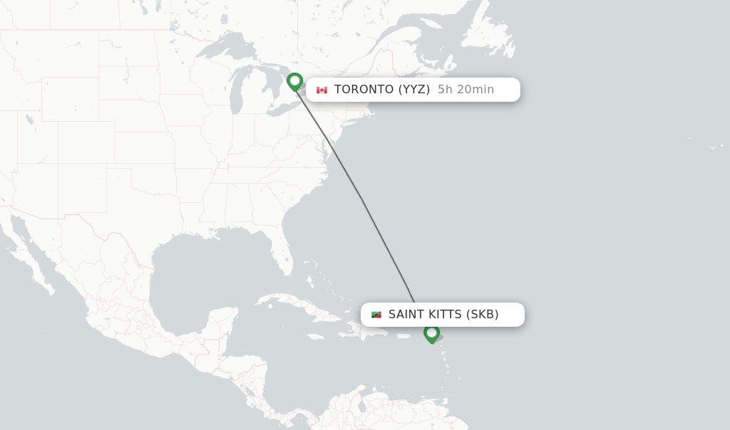Flights from Saint Kitts to Toronto route map