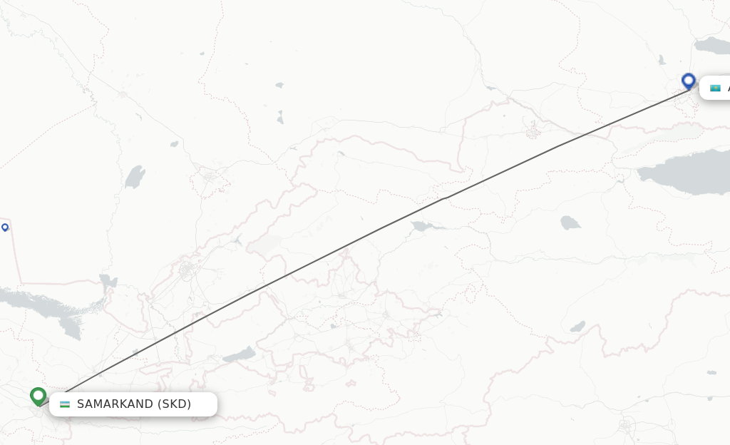 Flights from Samarkand to Almaty route map