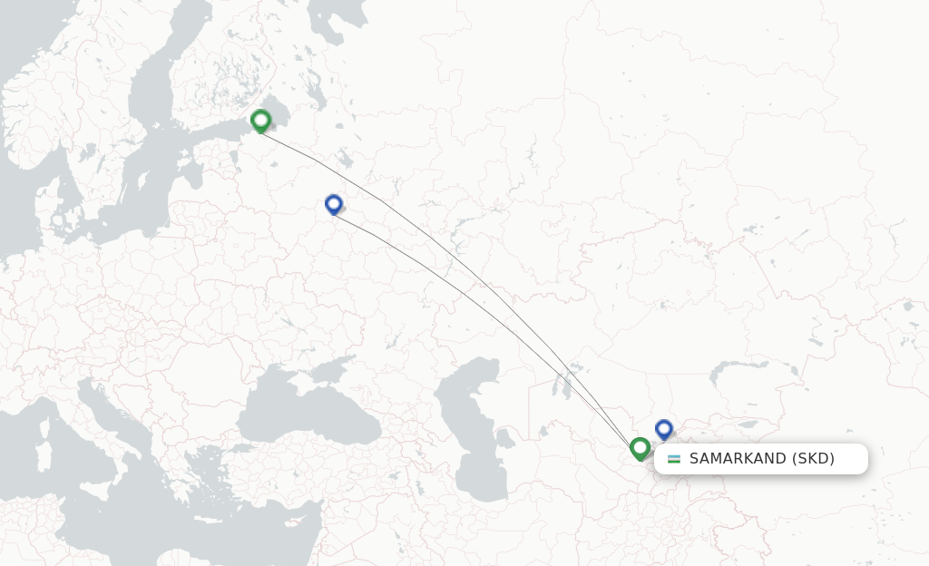 Route map with flights from Samarkand with Taban Air