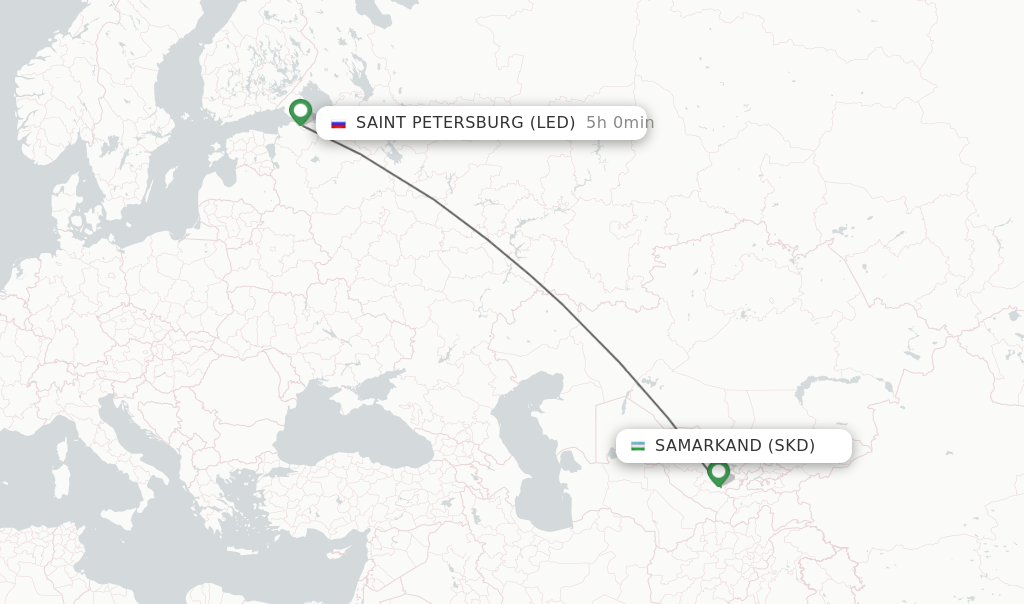 Flights from Samarkand to Saint Petersburg route map