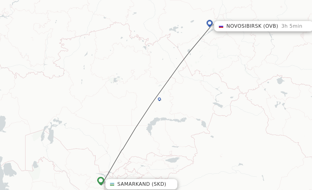 Flights from Samarkand to Novosibirsk route map