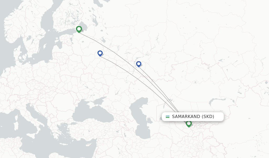 Route map with flights from Samarkand with UTair