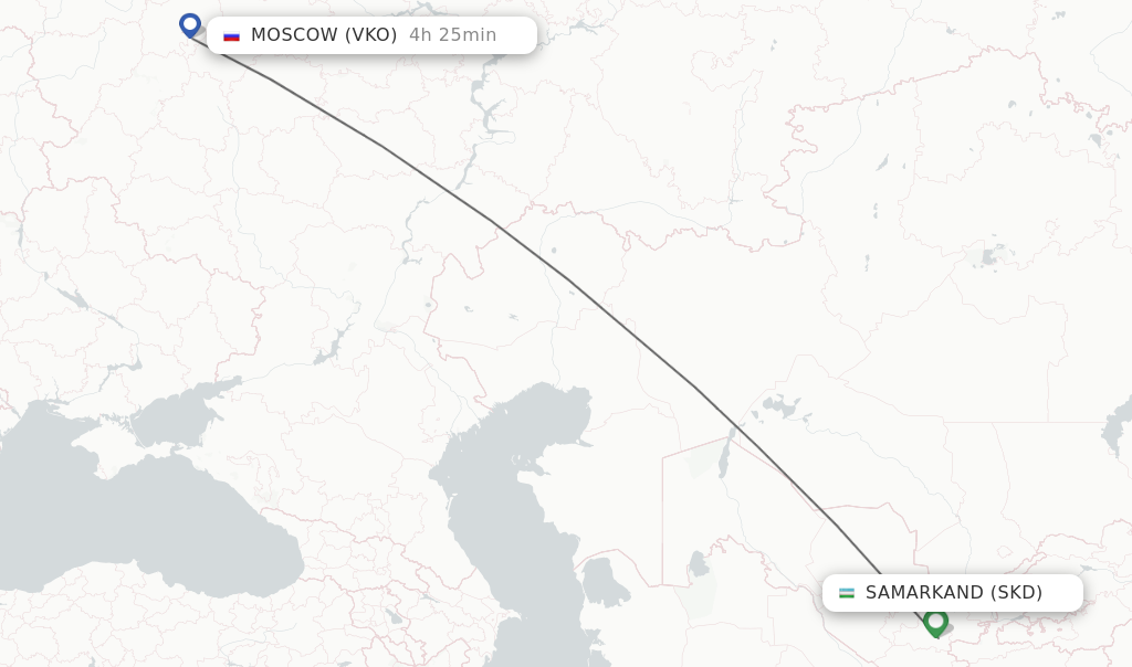 Flights from Samarkand to Moscow route map