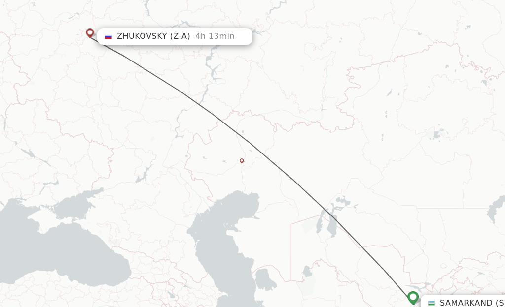 Flights from Samarkand to Zhukovsky route map