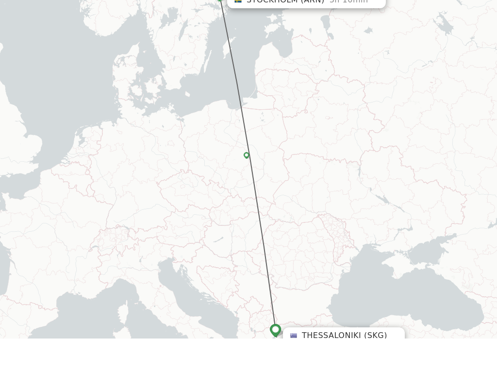 Flights from Thessaloniki to Stockholm route map