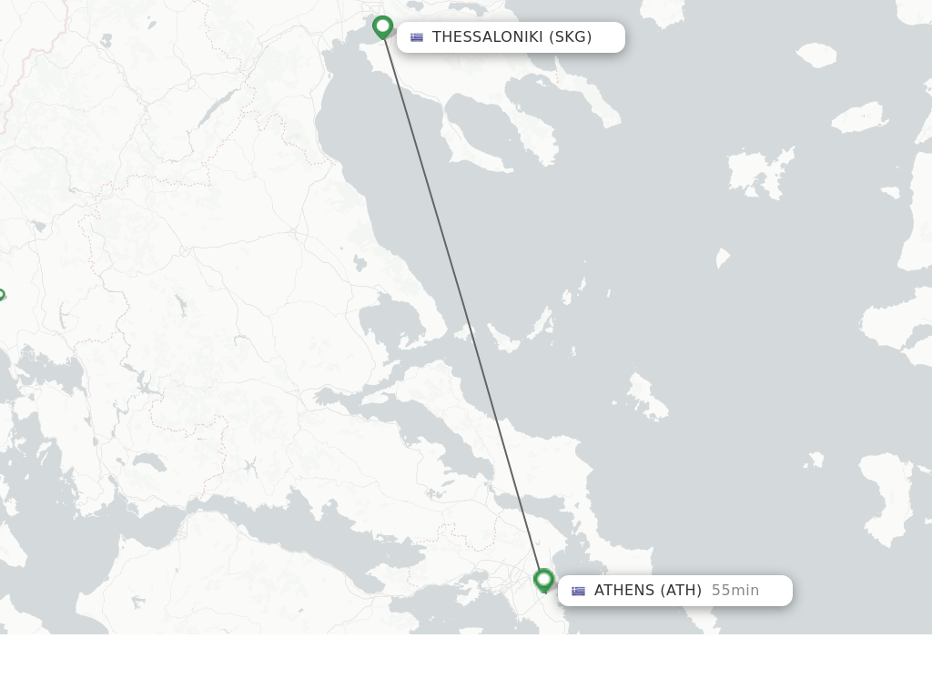Flights from Thessaloniki to Athens route map