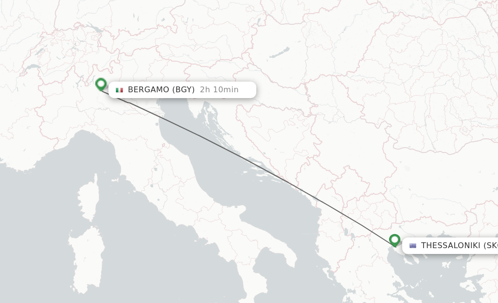 Flights from Thessaloniki to Bergamo route map