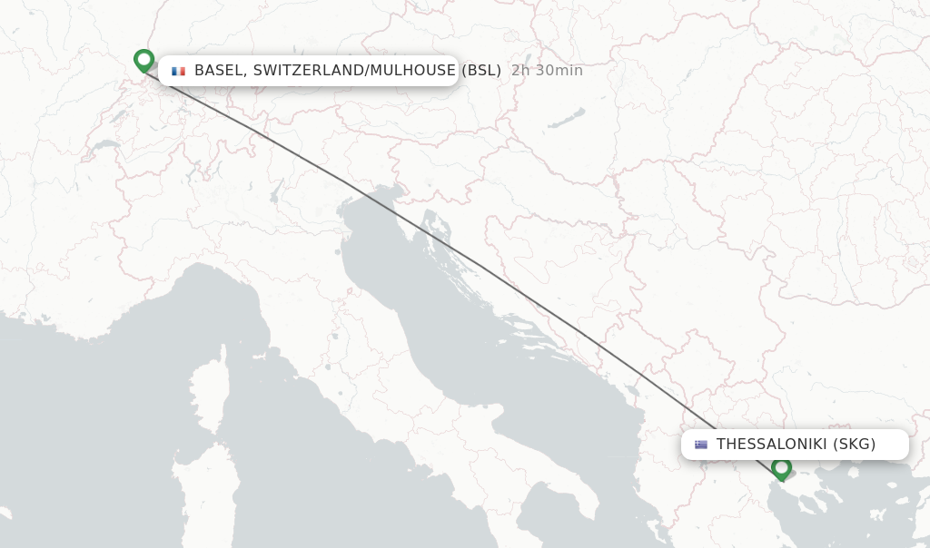 Flights from Thessaloniki to Basel, Switzerland/Mulhouse route map